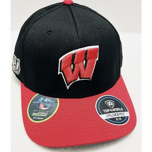 New Tof the World Wisconsin Badgers Reflex Hat Cap Stretchflex L/XL Black NCAA - Picture 1 of 4